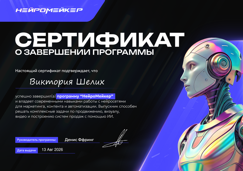 Сертификат НейроМейкер Виктория Шелих